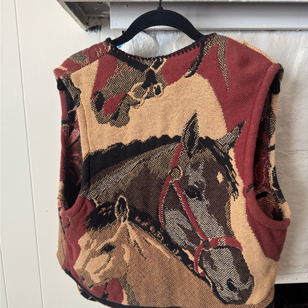 Equestrian Patterned Open Front Sweater - image 2